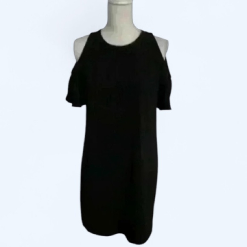 Loft Black Cold Shoulder Short Sleeve Light Dress Size 4
